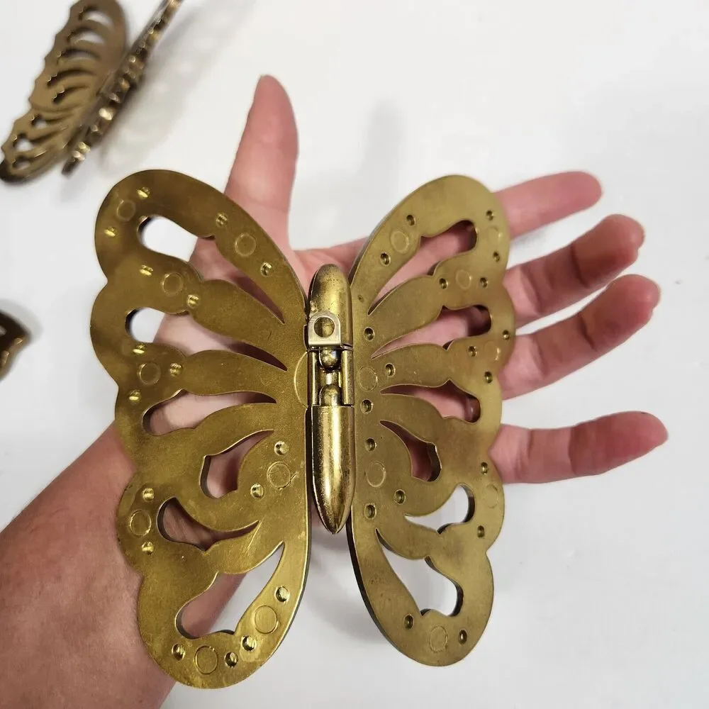 Set Of 3 Gold Toned Hinged Plastic Movable Butterflies  Wall Hanging Decor